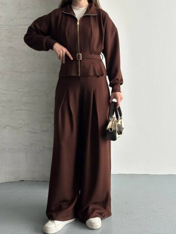 Kemer Detaylı Fermuarlı Oysho Kumaş İkili Takım