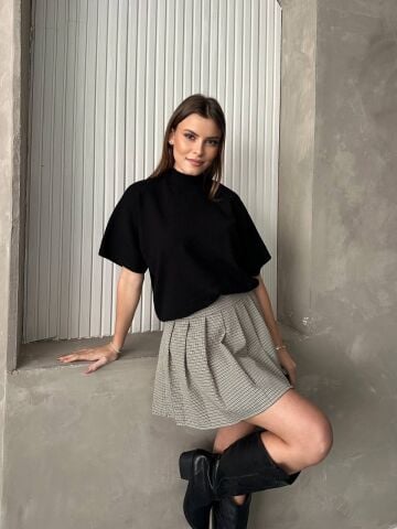 Başlık: Rosman Kumaş Pileli Desenli Mini Etek