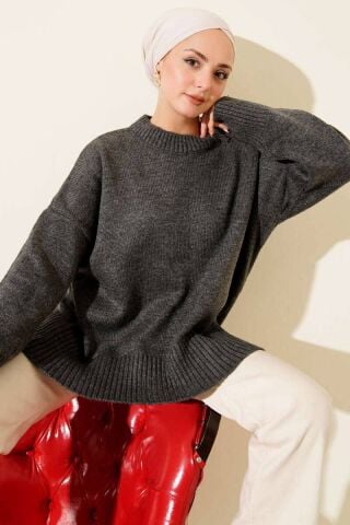 Yuvarlak Yaka Basic Oversize Triko Kazak