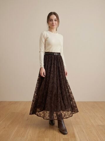 Çiçek Desenli Tül Etek