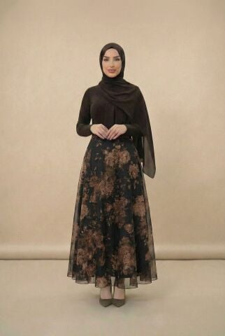 Çiçek Desenli Şifon Etek